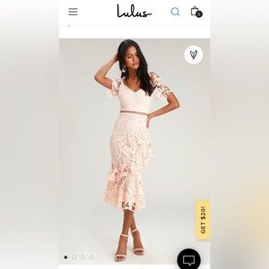 Lulus Briarwood Blush Pink Lace Ruffled Midi Dress small NWT